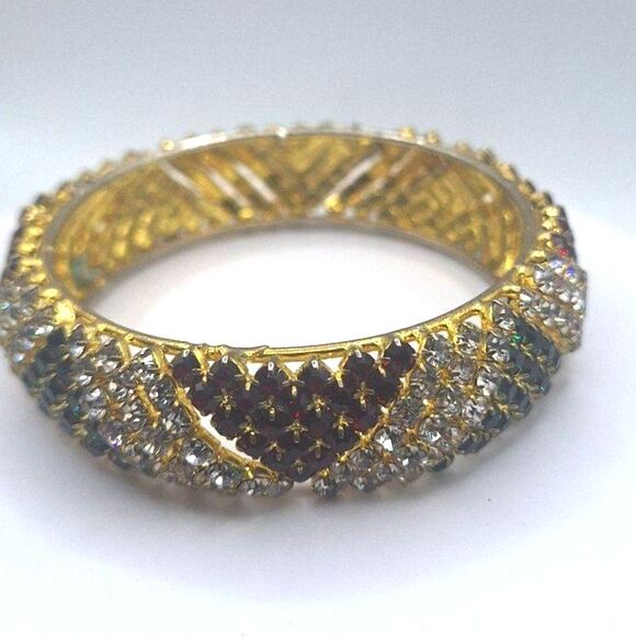 Gorgeous Sparkly Exotic Bangle Bracelet Red, Green, and White Austrian Crystals - Picture 4 of 6